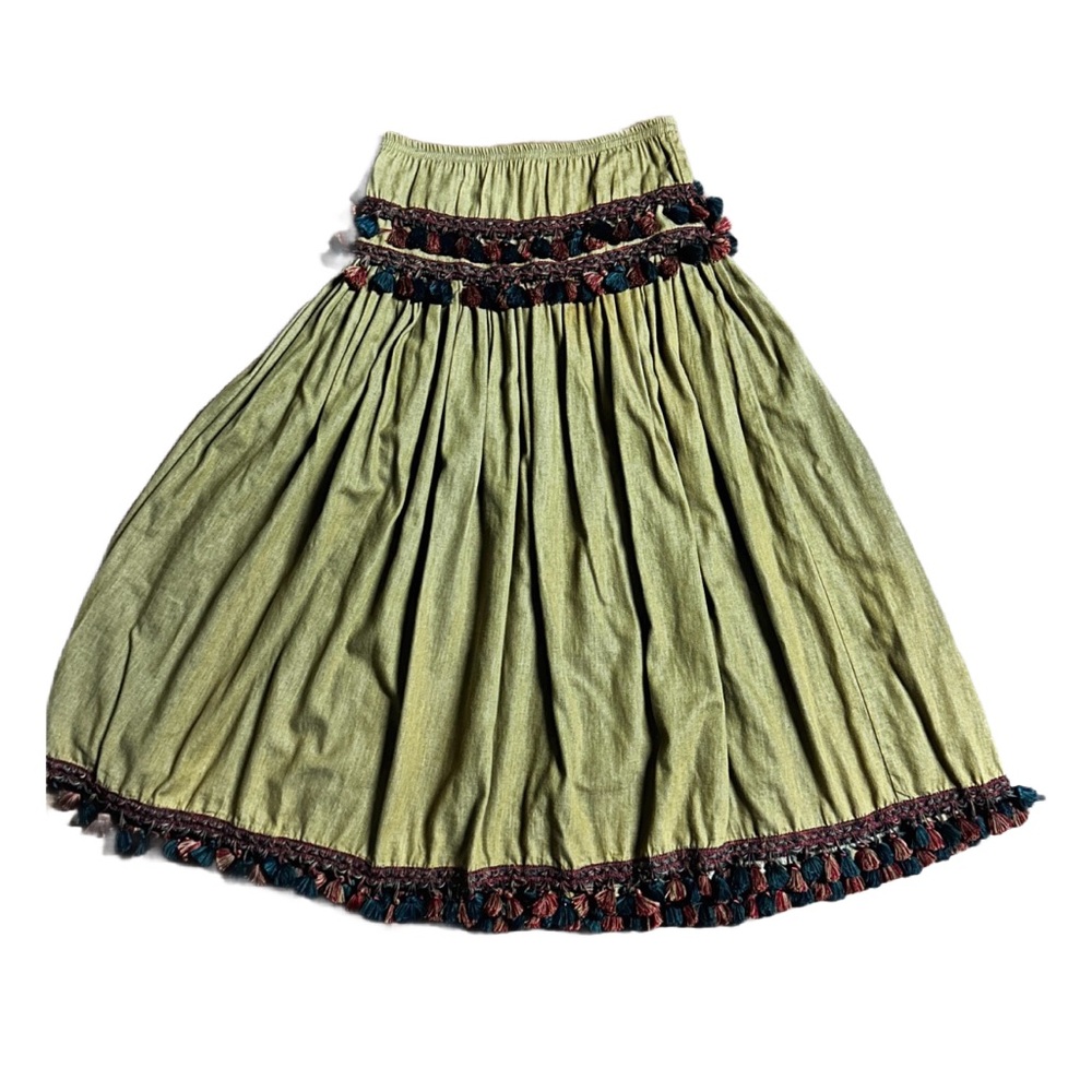 Ivory Coast ~ Vintage ~ Small ~ Brown W/ Burgundy Tassel Boho/Square Dance Skirt